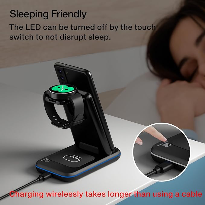 Wireless Charger for Samsung/Android, HOLYJOY Foldable 3 in 1 Fast Charging Station/Stand/Multi Charger for Samsung S25 Ultra/S24/Note 20, Travel Pad for Galaxy Watch 8/7/6/5/Active 2, For Buds(Black)