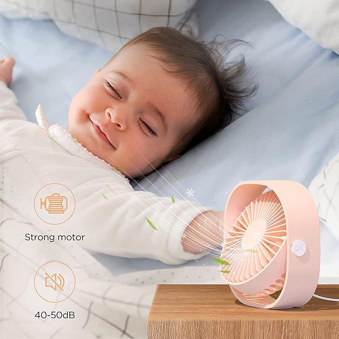 EasyAcc USB Small Desk Fan, Slumber Pod Fan [360°Rotatable Head &Powerful ] 3 Speeds Portable Personal Table Travel Fan for Sleeping Desk Cruise Ship Dorm Bedroom Office Office (No Battery)