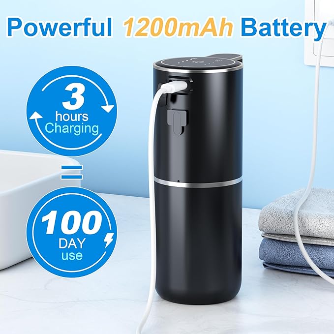 Fantictas Automatic Soap Dispenser Touchless Automatic Liquid Soap Dispenser 4 Adjustable 1200mAh Soap Dispensing Levels Wall Mount for Kitchen and Bathroom