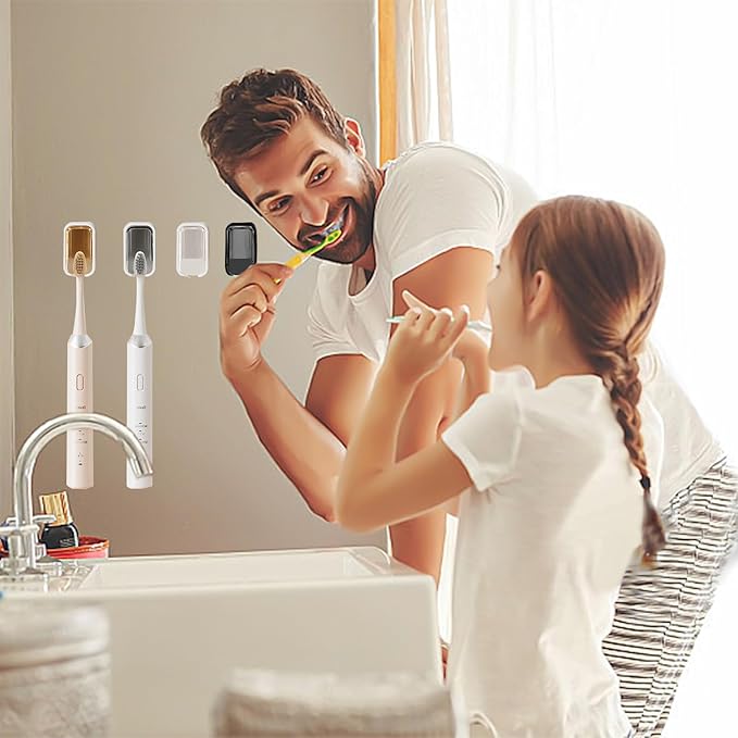 4 Pack Toothbrush Holders for Bathroom, Self Adhesive Wall Mounted Toothbrush Holder with Cover, Single Toothbrush Dispenser Storage Organizer for Family, Travel, Waterproof and Dustproof (Black)