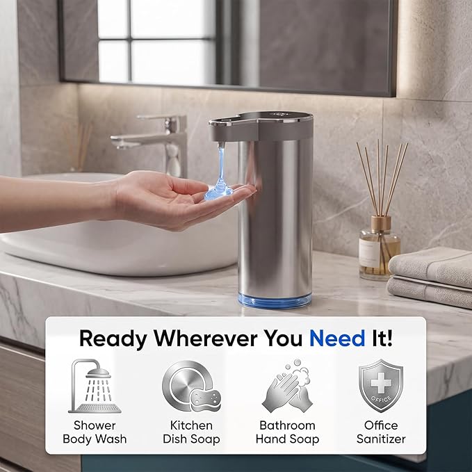 Touchless Automatic Soap Dispenser, No-Drip Pump, 0.2s Fast Sensor, USB-C Rechargeable, BPA-Free Bottle, Smudge-Resistant Stainless Steel for Kitchen & Bathroom, 10.1oz/300ml, IPX5 Water-Resistant