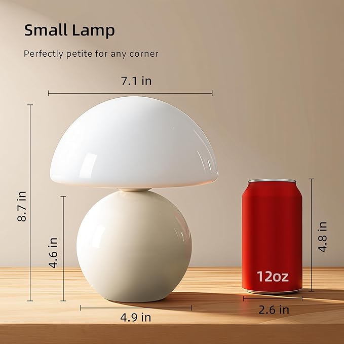 Dawnwake Mushroom Lamp Table Lamp for Bedroom,Desk Bedside Small Lamps for Living Room Night Stands,Mushroom Decor Cute Mini Modern Mid Century Lamps,Unique Aesthetic Home Living Room Decor(White)