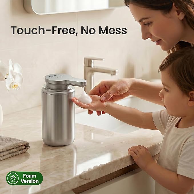 GentleJet WaveJet Automatic Foaming Soap Dispenser Touchless Sensor, USB-C Rechargeable, 304 Stainless Steel, IPX5 Waterproof for Bathroom Kitchen Sink, 12 oz / 350 ml