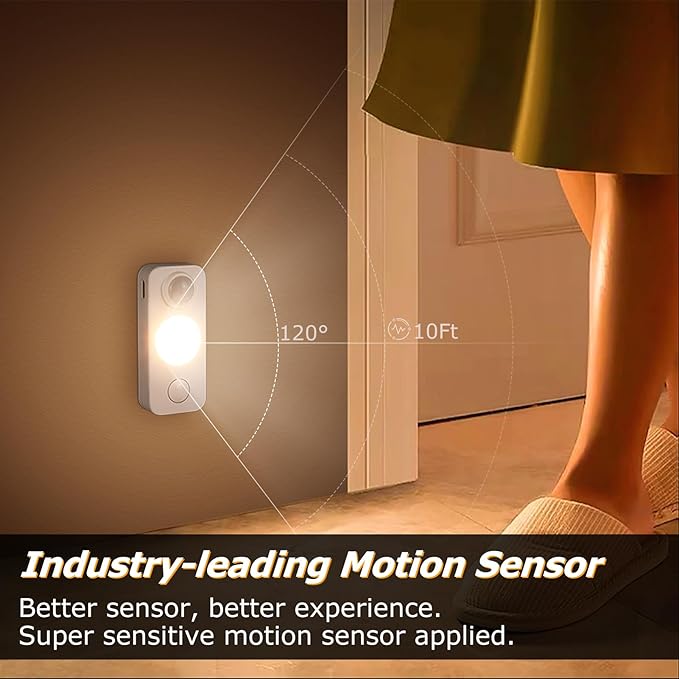NIEGNOWOO LED Motion Sensor Puck Lights, Rechargeable Cabinet Lights, Stick on Wireless LED Night Light for Closet, Drawer, Shelf, Under Cabinet, Warm White 6Pack, USB Charging Cord Included
