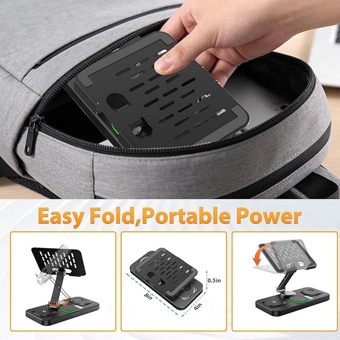 30W Charging Station for Apple Products, Foldable Wireless Charger with Clock Display&7 Color Light, Wired Charging for iPad/Tablet Charging Station for iPhone17, for Apple Watch11 for AirPods4(Black
