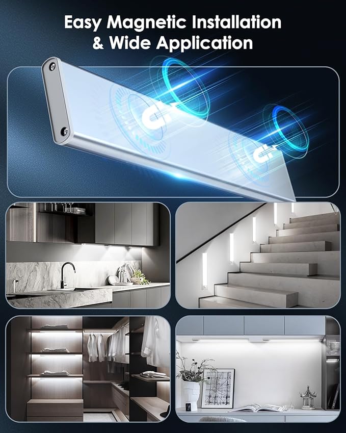 5-Pack 12in Under Cabinet Lighting, Upgraded 2500mAh Rechargeable Under Cabinet Lights Wireless, LED Motion Sensor Light Indoor Closet Lights Under-Counter Light Fixtures for Kitchen, Hallway