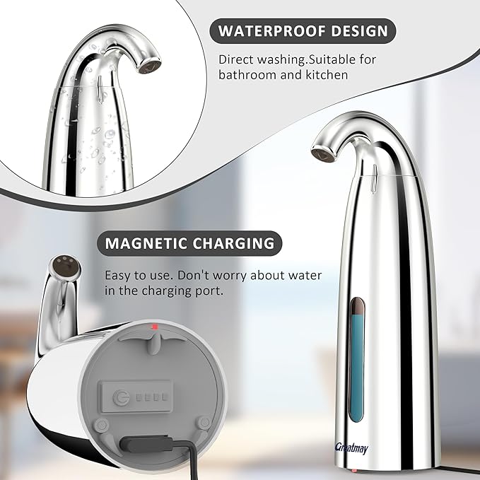 Convenient Automatic Soap Dispenser,4 Adjustable Levels Touchless Hand Sanitizer Pump with Infrared Sensor, Countertop Electric Dispenser for Bathroom,Kitchen