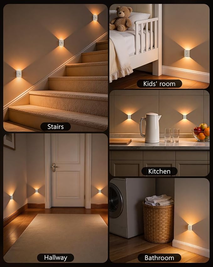 WILLED Rechargeable Motion Sensor Night Lights for Stairs, 10 Pack Wireless Magnetic Stick-On Battery Lights for Hallway, Bedroom, Closet, Kitchen