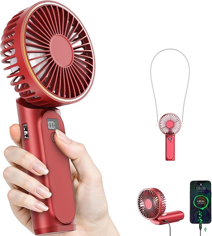 Portable Handheld Fan, 4000mAh, 180 Adjustable, 6 Speed Wind, Display Electricity in Real Time, USB Rechargeable Foldable Personal Fan