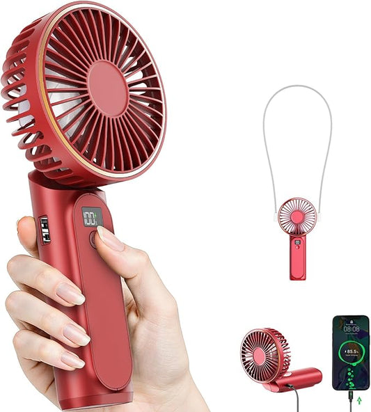 Portable Handheld Fan, 4000mAh, 180 Adjustable, 6 Speed Wind, Display Electricity in Real Time, USB Rechargeable Foldable Personal Fan