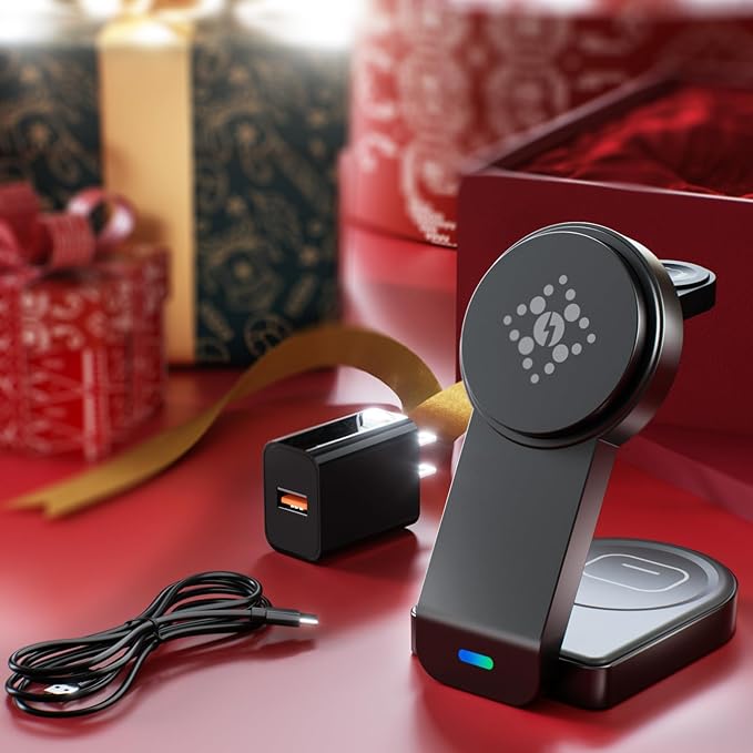 3 in 1 Wireless Charging Station Compatible with Apple,Foldable Magnetic Wireless Charger for iPhone 17/16/15/14/13/12,Apple Watch Series 11/Ultra 3/SE 3/10/9/8/7/6/5/4,Air-Pods Pro 3/4/3/Pro/2(Black)