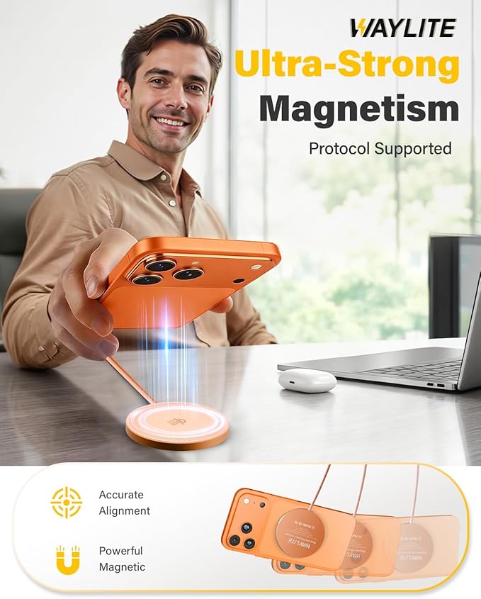 25W Wireless Charger for MagSafe, Qi2.2 Magnetic Fast Charging Pad for iPhone 17/16/15/14/13/12 Series & AirPods, Strong Magnet, Thin & Portable Wireless Charger for Travel Home Office (Orange, 2Pack)