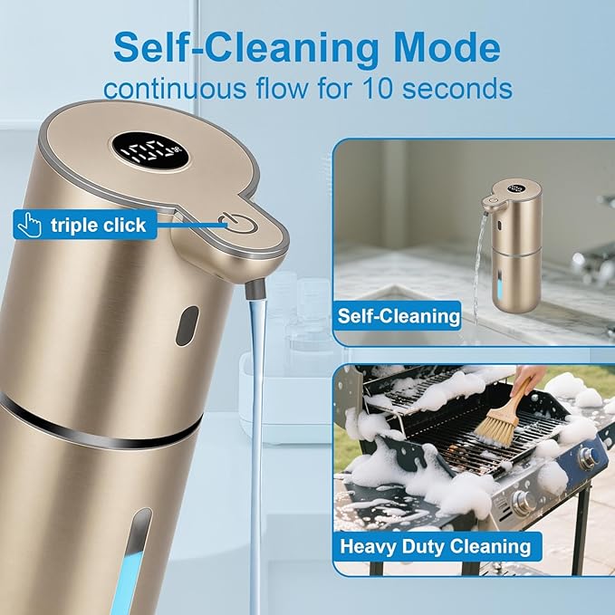 OHIFAST Automatic Liquid Soap Dispenser Touchless, USB Rechargeable Smart Hand Soap Dispenser, 6-Level Adjustable, 12.8oz/380mL Wall Mounted for Bathroom Kitchen Accessories Dish Soap-Gold