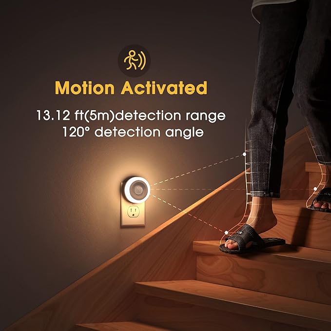 Briignite Motion Sensor Night Light, Night Lights Plug into Wall, Auto On/Off Motion Activation Nightlight, Energy-Saving 0.6W LED, Warm White, Ideal for Kids, Bedroom, Bathroom, 2 Pack