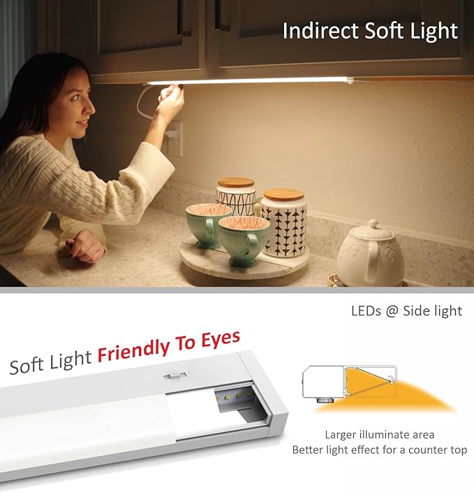 Leetdud LED Under Cabinet Lighting Hardwired or Plug in, 32 Inch 16W, Dimmable 5 Color 2700K/3000K/3500K/4000K/5000K, Linkable Eyes Care Design Counter Lights for Kitchen, Sink, ETL Listed, White