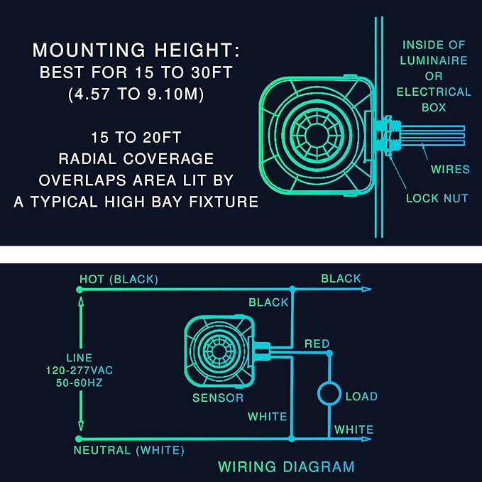 Ceiling Occupancy Motion Sensor, Passive Infrared Technology, High Bay Fixture Mount 360 Degree, Hard-Wired, 120-277 VAC, Commercial/Industrial Grade, 10-Pack