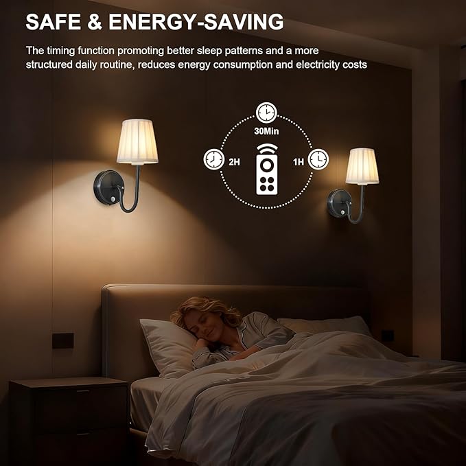 Battery Operated Motion Sensor Wall Sconce, Rechargeable Wireless Black Wall Lamp with 5200mAh Battery, Dimmable Wall Sconce Light with Switch and Remote for Living Room, Bedroom, Hallway