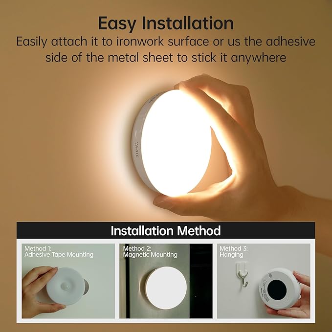 Homelist Rechargeable Puck Light with Remote, Motion Sensor Night Light, LED Closet Light 3 Color Temps for Stairs, Kitchen, Cabinet (3 Packs)