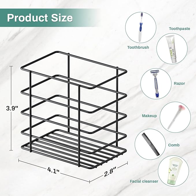 Shower Toothbrush Holder Wall Mounted, Adhesive Toothpaste Organizer for Bathroom Wall, Hanging Razor Tooth Brush Holder Caddy with Drainage, Black RV Camper Bathroom Organizers and Storage