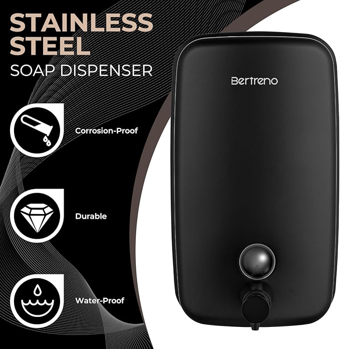 Commercial Soap Dispenser Wall Mount Stainless Steel Soap Dispensers Liquid Manual Anti-Leak Pump Hand Soap Dispenser for Bathroom Kitchen Black (35 fl.oz./1000ml)