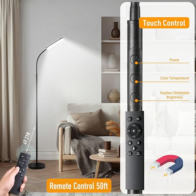 marctronic Floor Lamp, 18W 1800LM Super Bright LED Floor Lamp with Remote & Works with Smart Plug, Dimmable Timing Eye Caring Reading Lamps Floor Standing for Living Room Bedroom Office