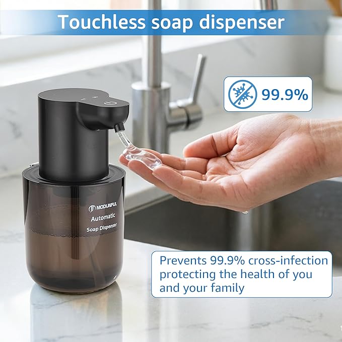 Automatic Soap Dispenser for Kitchen Sink - Wall-Mount & Countertop: 4-Level Adjustable, 13.5oz Clear Plastic IPX5 Rechargeable, Suitable for Kitchen Sink & Bathroom (Black)