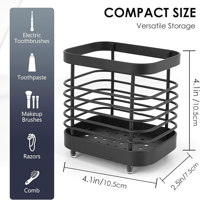 Wall Mount Toothbrush Holder for Bathroom, Stainless Steel Rustproof Toothbrush and Toothpaste Holder Organizer, Electric Toothbrush Holder Self Adhesive Wallmount/Countertop Organizer(Black Small)