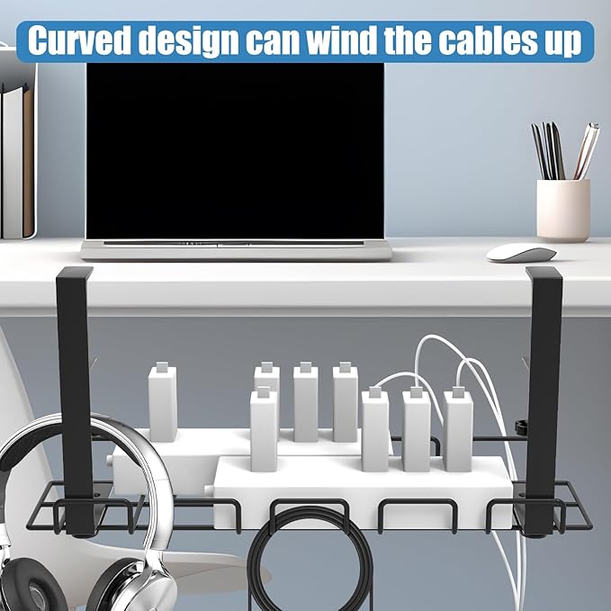 Under Desk Cable Management Tray, No Drill Steel Cord Organizer Kit with 52Pcs Different Essential Accessories for Home Office Standing Desk (15.7/13.4inch, Black)