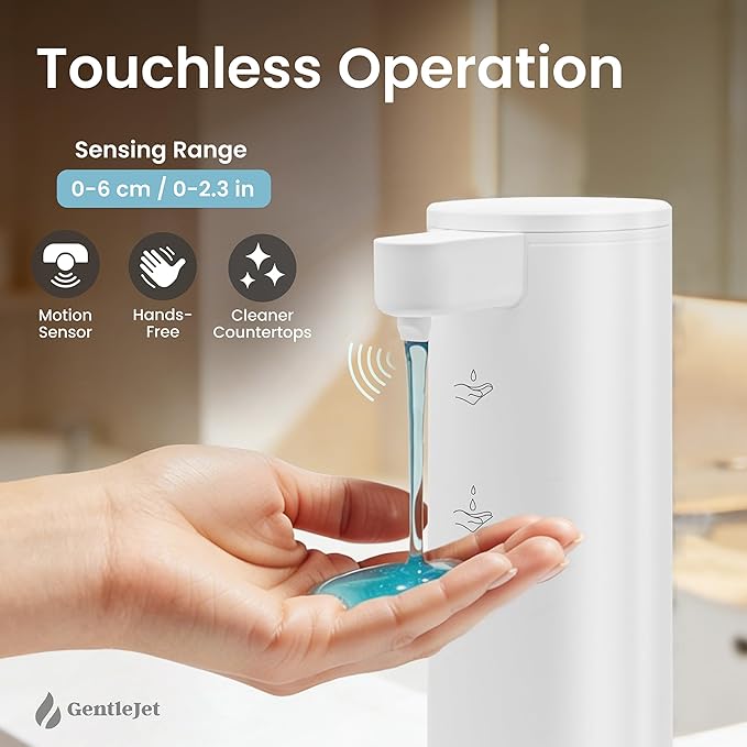 GentleJet OpalDrop Automatic Liquid Soap Dispenser for Kitchen Sink Touchless No-Drip Pump, USB-C Rechargeable, 304 Stainless Steel, IPX5 Water-Resistant, 270 ml