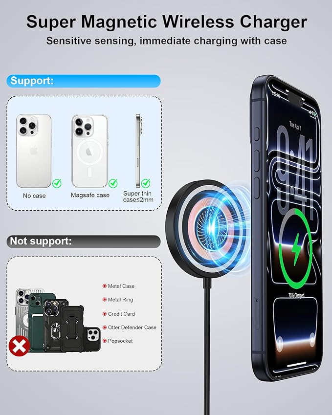 Wireless Charger for Samsung 15W Wireless Charger Pad Fast Charging for Galaxy S26 Ultra/S25/S24FE/S23/S22/Z Flip 7/6, Magnetic Wireless Charger iPhone 17 16 15 Magsafe Charger Station&20W USB-C Block