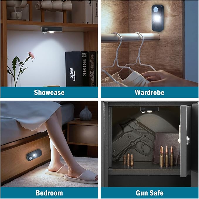 Black Motion Sensor Night Light, Wireless Rechargeable Puck Lights for Cabinet, Dimmable Stick on LED Closet Lights, Daylight White Motion Sensor Light Indoor(4 Pack)