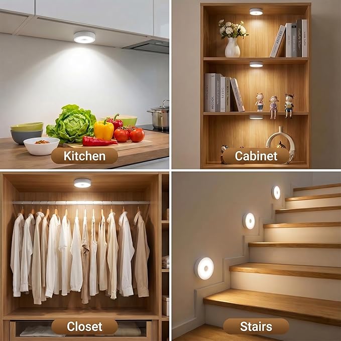 Under Cabinet Lighting 5Pack, 3.5" Wireless Closet Lights, 2000mAh Rechargeable Puck Lights, Motion Sensor Light Indoor, Magnetic Under Counter Lights for Kitchen, Pantry, Stairs (Cool White)