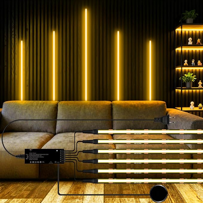 Touch Dimmable LED Recessed Lighting Kit,6PCS 12V Black COB LED Strip Lights,6.56Ft 3000K Warm Self-Adhesive LED Uner Cabinet Light for Wood Slat Wall Panels, Headboards, Shelves, Display Cabinet