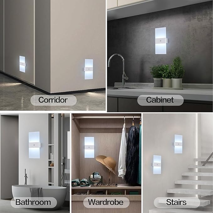 Battery Sconces Wall Decor Set Of 2, Motion Sensor Light Idoor Wireless Dimmable Wall Lamp With button switch, Cold White Magnetic Stick On Lights For Wall,Wall Lights For Bedroom,Hallway,Stair