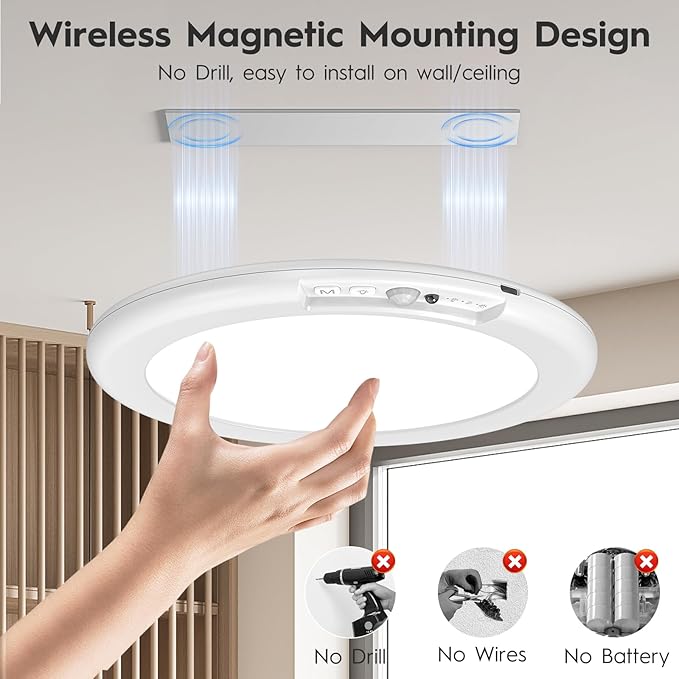 Rechargeable Motion Sensor Ceiling Light with Remote, Wireless Battery Operated Closet Light with 13 Colors Changing, 0.55″ Magnetic Lights for Shower Bathroom Closet Hallway Pantry, 1 Pack