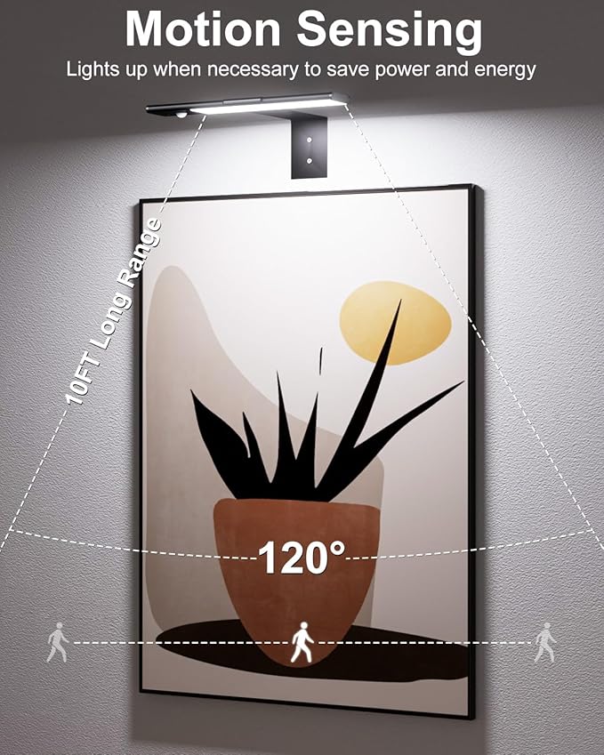 Picture Lights for Wall, 12'' Motion Sensor Rechargable Picture Light with 3 Color Temps , Dimmable Battery Wall Sconce for Wall Pictures with Remote, LED Art Light for Paintings, Gallery, Portrait