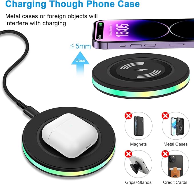 for Samsung Wireless Charger 15W Fast Charging Pad with Adapter for Samsung Galaxy S25 Ultra S24 Ultra S23 FE S22 S21 S20, Android Wireless Charger Phone Charging Station for Google Pixel 10 Pro XL 9a