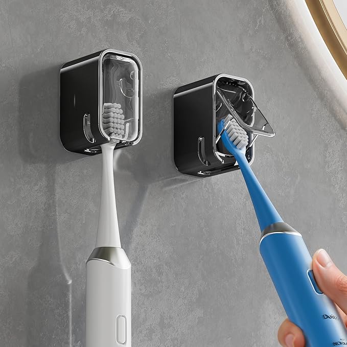 Toothbrush Holders for Bathroom【Innovation Single Slot Design】 2PCS Toothbrush Holder Wall Mounted with Cover for Shower, Single Toothbrush Dispenser Storage Organizer for Family & Travel