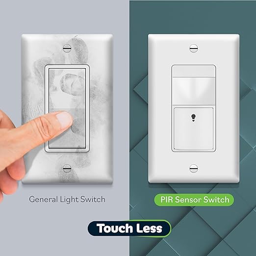TOPGREENER Motion Sensor Switch, PIR Sensor with Ambient Light Level Detector, Occupancy & Vacancy, No Neutral Wire Required, Ground Wire Required, 5A, 150W LED/CFL, Single Pole, TDOS5-JM, White