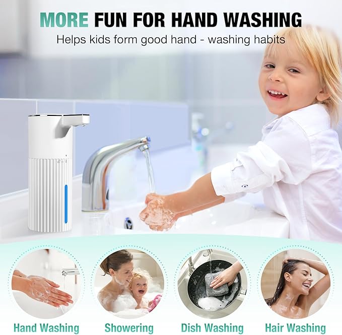 2 Pack Automatic Soap Dispenser: 14oz Plastic - Touchless 4 Level Adjustable Wall Mount White Rechargeable Electric Auto Smart Liquid Soap Dispenser Set - Bathroom Kitchen Hand Dish Lotion