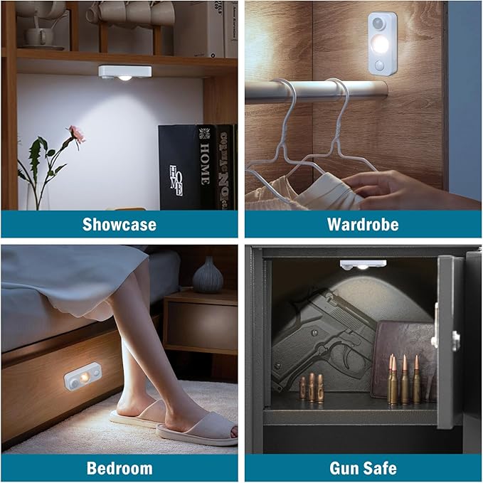 LED Motion Sensor Puck Lights, Rechargeable Under Cabinet Lighting Wireless Daylight White, Dimmable Night Light, Under Counter Lights for Kitchen, Display Shelf, Closets (4 Pack)