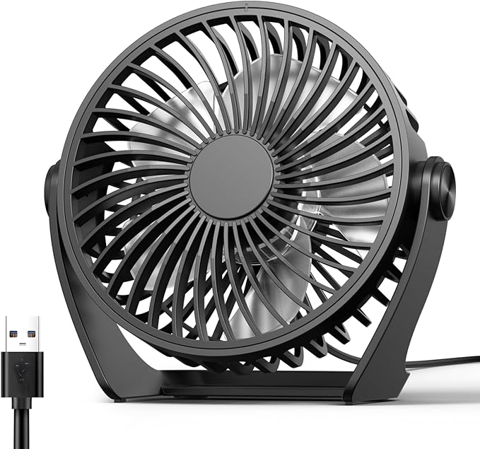 Edvision USB Desk Fan, 5 Inch Small Portable, 3 Speeds Powerful Wind Mini Personal Desktop Fan 360° Rotation Adjustable, Plug In USB Fan Quiet for Table Home Office Travel Car(Black)