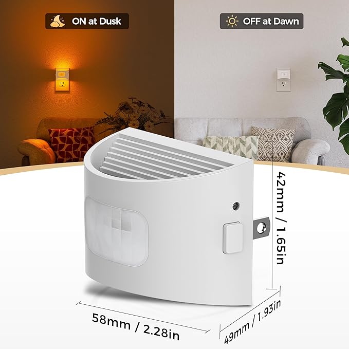 DORESshop LED Night Light[4 Pack], Night Lights Plug into Wall, Dimmable Plug in Night Light with Motion Sensor, Dusk to Dawn Sensor, Nightlights for Adults, Bedroom, Bathroom, Amber, White Cover