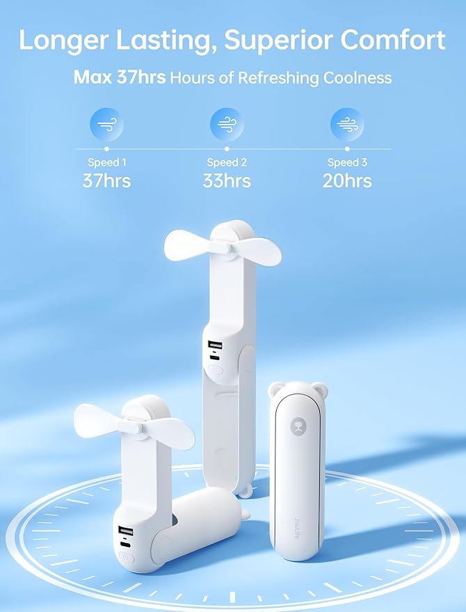 JISULIFE Handheld Fan 8 Plus: All-in-One Mini Fan with 37Hrs Cooling & 4500mAh PowerBank & Flashlight, USB Rechargeable, Portable Pocket Size for Travel, Makeup, Concert, Gifts for Women(White)