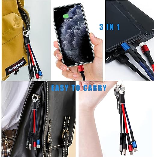 Multifunction USB Charging Cable Set,3 Pack 3 in 1 Nylon Braided Cord,Multiple Fast Charger Cords for Home,Office,Car