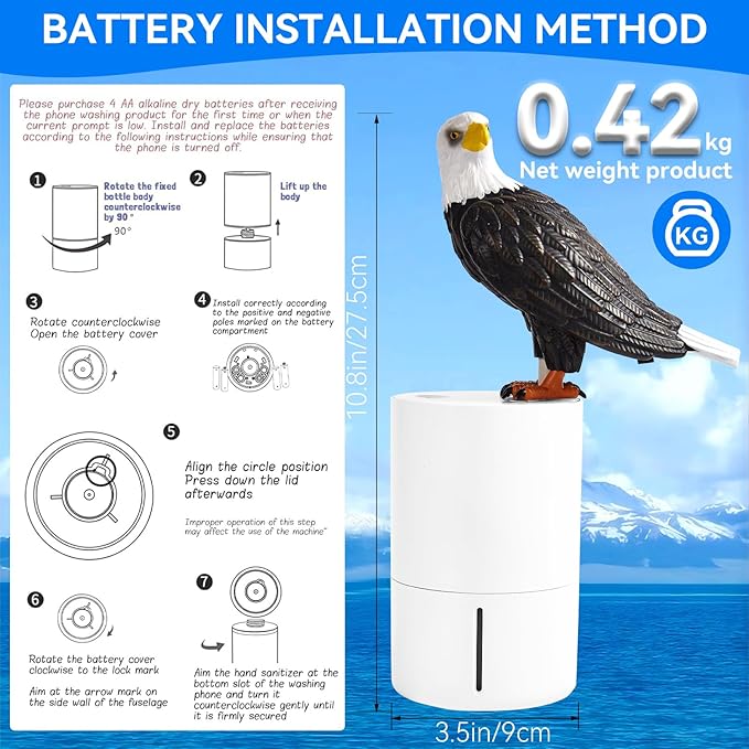 Peace Bird Foam Soap Dispenser-Pigeon and Bald Eagle Shaped Foam Hand Washer, Suitable for Kitchen and Bathroom, Automatic Liquid Soap Dispenser, Touchless Battery Powered Hand Washer (Bald Eagle)