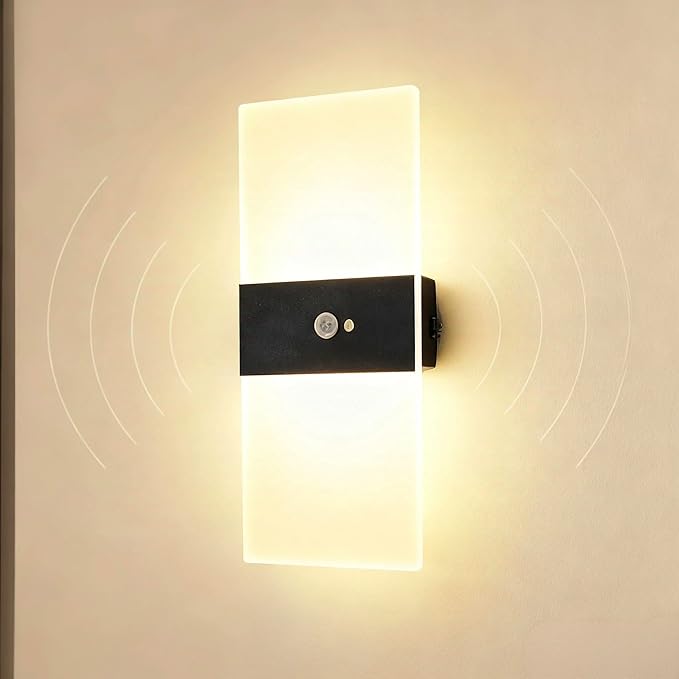 Motion Sensor Wall Light, Rechargeable LED Wall Sconce, Dimmable Magnetic Night Light, 3000K Warm White Wireless Lamp, Battery Powered Indoor Hallway Stairway Closet Bedroom,1-Pack