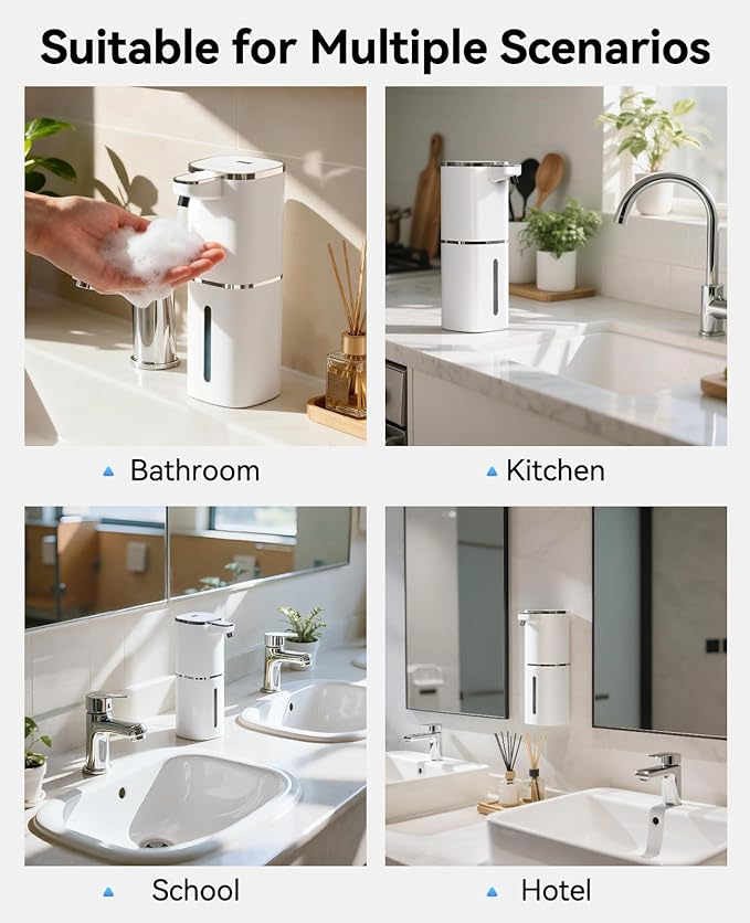 Luxspire Automatic Foaming Soap Dispenser, Touchless Foam Soap Dispenser, Rechargeabled 9 Adjustable Levels & IPX5 Waterproof Wall Mounted 420ml Soap Container for Bathroom, Kitchen and Hotel, White