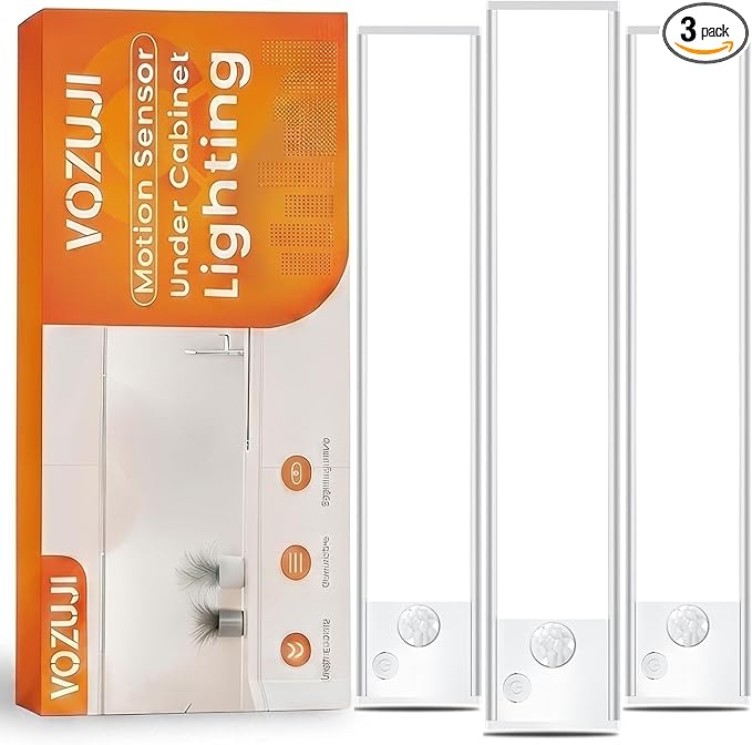 Under Cabinet Rechargeable Lighting: 12 Inch Motion Sensor Dimmable Lights Indoor - Battery Operated Lights - Wireless Closet Light Magnetic Led Light for Kitchen Home Bathroom Counter 3 Pack