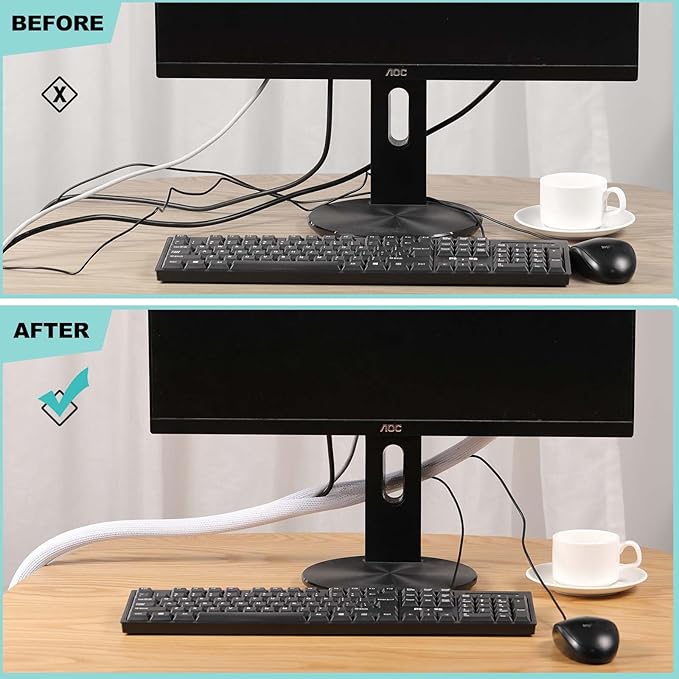 AGPTEK Cable Sleeve, 20ft - 1 inch Desk Cable Management Desk Cord Cover Organizer Wire Hider for Home Office Computer TV Wire Loom Tubing Pet Proof Cord Protector from Cat Dog Chewing, Black